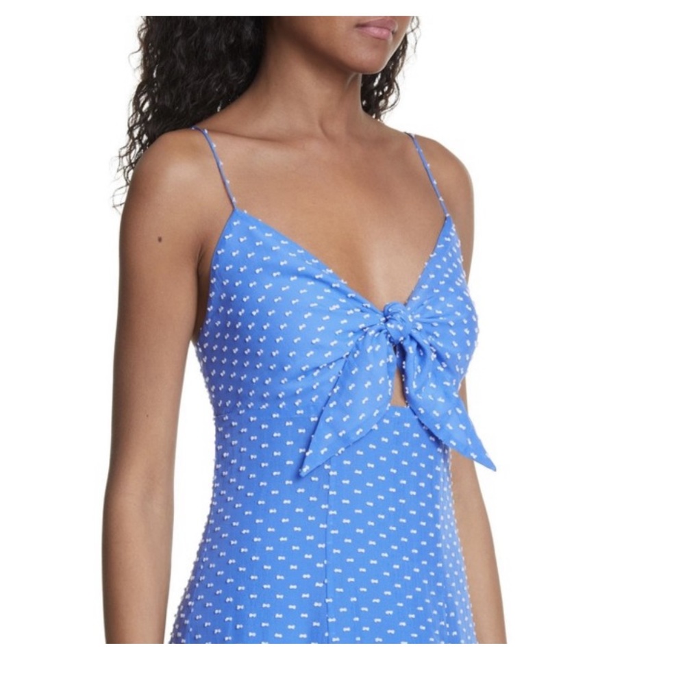 Alice and Olivia blue and white tie front polka dot dress